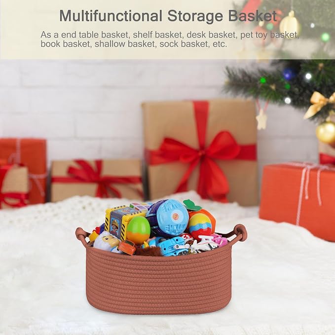 Small Empty Gift Basket with Bag & Ribbons, Autumn Glaze | 12“x8”x5”, Cotton Rope Woven Basket for Birthdays, Baby Showers, Mother's Day, Christmas; Stores Small Items, Kids & Pet Toys