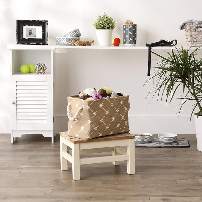 Bone Dry Pet Storage Paw and Bone, Trellis Collection, Small Rectangle, 14x8x9, Taupe