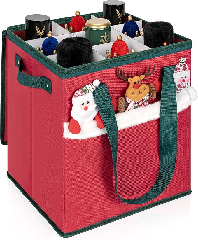 Christmas Nutcracker and Figurine Collectible Storage Box Stores Up to 9 16" Nutcrackers Holiday Ornaments Storage Box with Adjustable Dividers Zippered Top Xmas Decorations Storage Containers