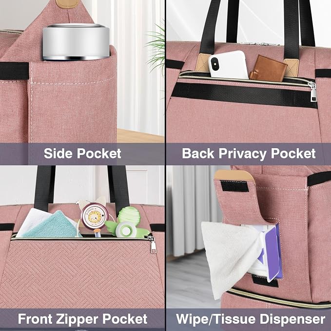 Diaper Bag Tote for Baby 7PCS, Large Mommy Bag with Portable Changing Pad | Multifunctional Hospital Bags for Labor and Delivery with Pacifier Case and Organizer Pouches,Travel Baby Bag for Boy Girl