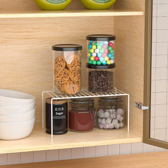 Redrubbit 2 Pack(10.6 x 5.1 Inch) Cabinet Storage Shelf Rack, Rustproof Kitchen Counter and Cabinet Shelf, Small Storage Rack Organizer for Kitchen, Fridge, Cabinet, Bathroom, White