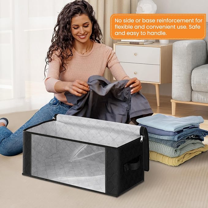 35L Closet Organizers, Foldable Under Bed Storage Containers | Storage Bags with Zippers,Window and Handles for Organizing Bedroom, Closet, Clothing,Organization with Handle