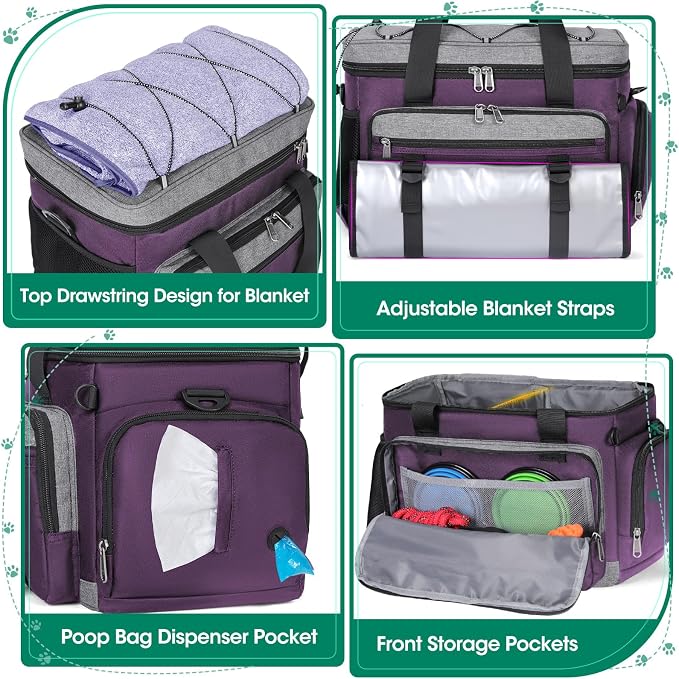 IGOLUMON Dog Travel Bag Large Waterproof Pet Travel Bags Set for Supplies | Weekend Travel Kit Tote Organizer Multi-Pocket Food Travel Bag with 2 Extra Large Food Containers, 2 Dog Bowls, 1 Feeding Mat