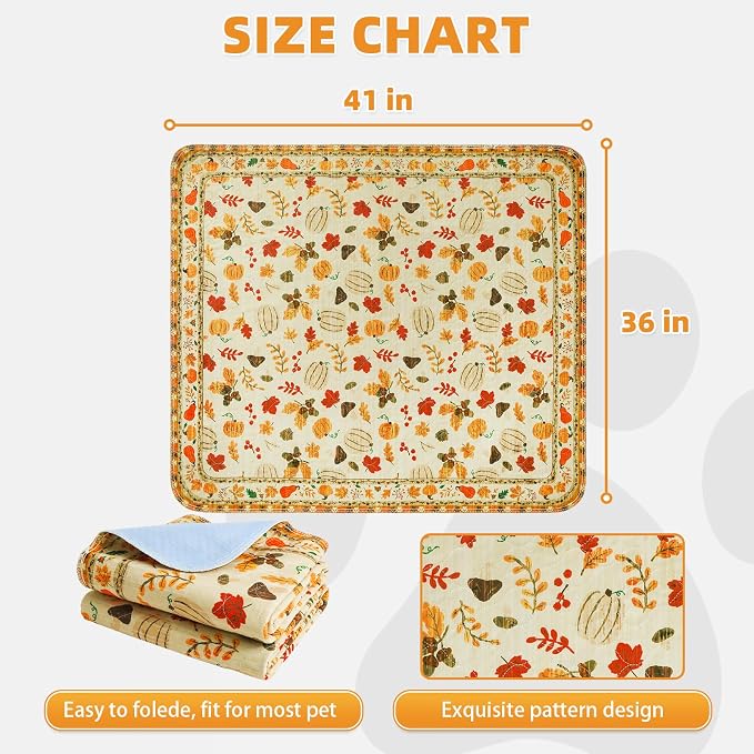 KOOLTAIL Washable Pee Pads for Dogs,2 Pack Thanksgiving Pet Mats,Super Absorbent Reusable Puppy Training Pads Waterproof,Nonslip Leak-Proof Dog Pee Pad,Large Whelping Pad for Floor,Crate,Couch,36"*41"