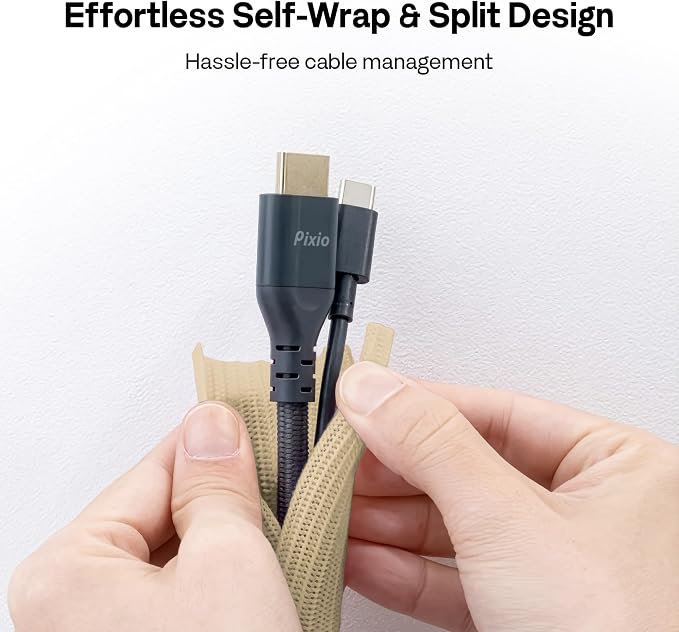 Pixio 10FT Tubing Cable Sleeve – Beige 1/2 inch Flexible Cable Management Sleeve for PC, Gaming, TV & Office, Wire Organizer for Desk Cable Cleanup