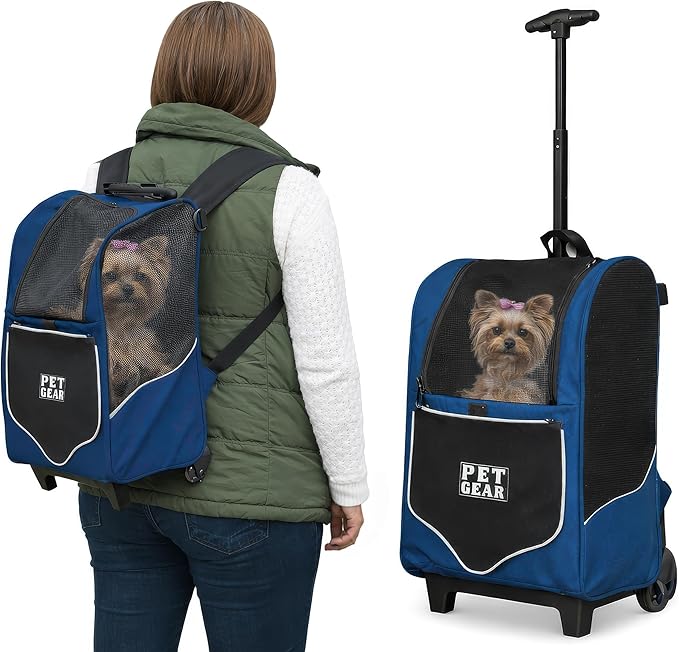 Pet Gear I-GO2 Roller Backpack, Medium Sport, Twilight | Travel Carrier, Car Seat for Cats/Dogs, Mesh Ventilation, Telescoping Handle, Storage Pouch, Included Tether