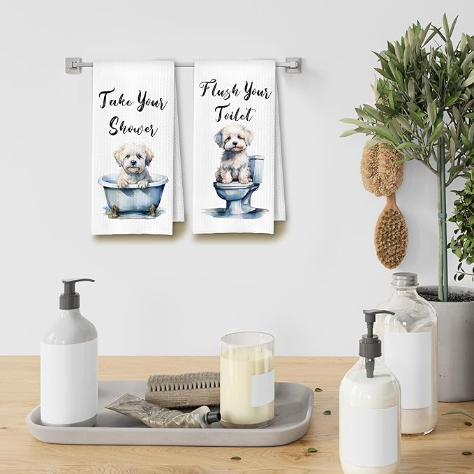 Funny Maltese Dog Hand Towels for Bathroom Washroom, Gifts for Maltese Lovers Women Men, Dog Bathroom Decor, 16x24 Inch Set of 4