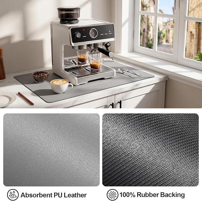 Ecotrim Coffee Mats for Coffee Bar Accessories, Grey 16" x 24"