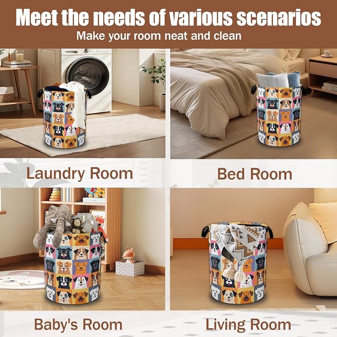 Cute Cartoon Dog Laundry Hamper,Laundry Baskets,Waterproof Oxford Cloth Toy Storage for Bedroom,Bathroom,Nursery,16x20.8 Inch