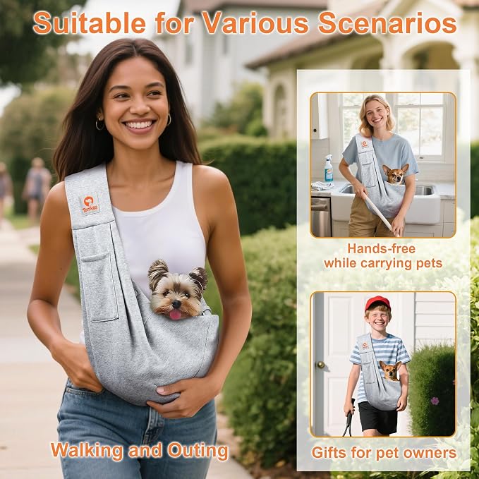 Tomkas Dog Cat Carrier Sling Classic Pocket & Classic Strap(S,Grey)