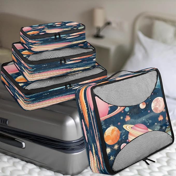 Space Themed Packing Cubes for Travel, Luggage Packing Organizers, Cosmos Planet Travel Accessories Large Toiletries Bag for Clothes Shoes Cosmetics Toiletries