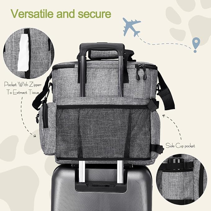 LARIPOP Dog Travel Bag Airline Friendly for Small Medium Large Dogs, Pet Travel Organizer with Collapsible Bowls Food Containers Mat, Waterproof Portable Tote for Dog Outdoor Travel
