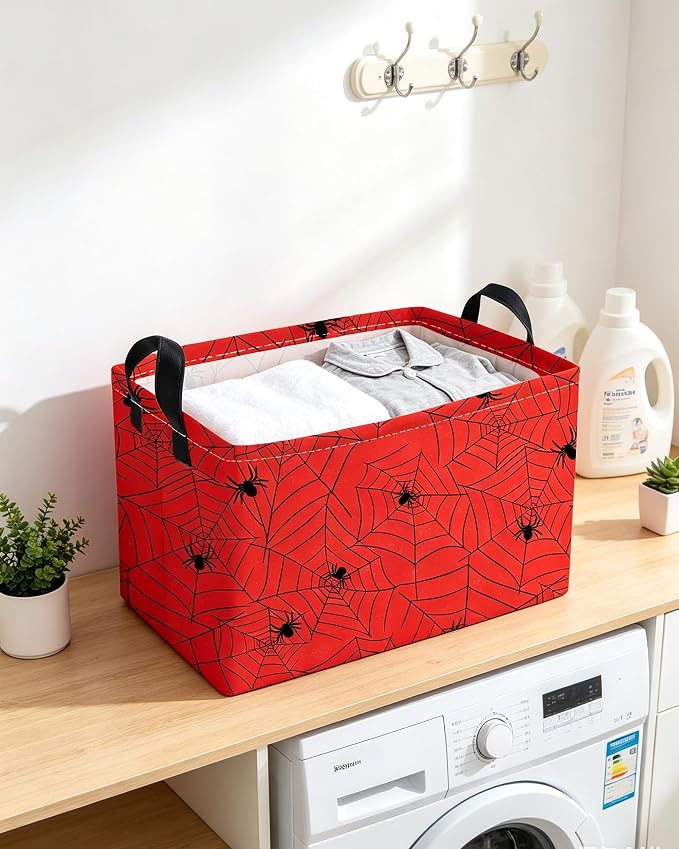 Essme Rectangular Spider Basket,Kids Storage Bins Organizer with Handles for Farm Room Decor, Gift Basket,Shelf Basket.(Red Spider)