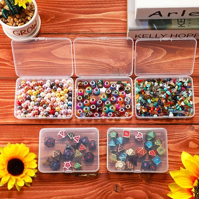 SATINIOR 48 Packs Clear Small Plastic Containers Transparent Storage Box with Hinged Lid for Small Items Crafts Jewelry (4.4 x 3.3 x 1.2 Inch)