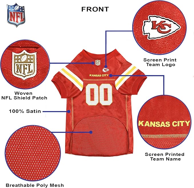 Pets First NFL Kansas City Chiefs Dog Jersey, Size Medium, Football Shirt Costume for Pet, Dog Sports T-Shirt, NFL Team Clothing for Cats, Licensed Pet Apparel Available in 7 Sizes and 32 Teams