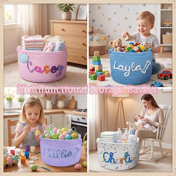 Personalized Dog Cat Toy Basket with Name Custom Pet Puppy Gift Baskets Customized Storage Organizer Bin for Clothes, Blankets, Diaper Caddy