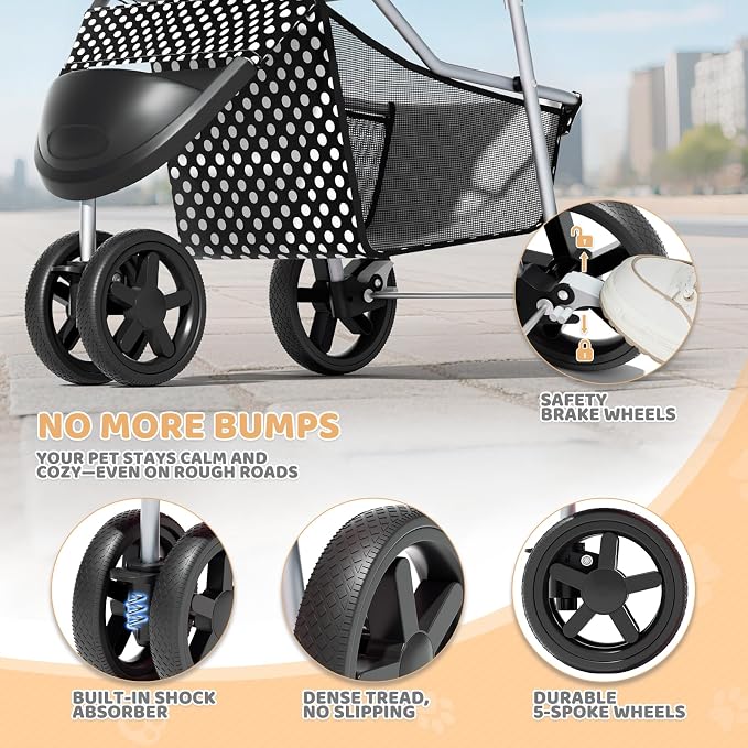 Magshion 3-Wheel Pet Stroller for Small/Medium Dogs & Cats, Up to 33lbs | Foldable Travel Jogger w/ Breathable Mesh Cover, Lightweight Design, Safety Tethers, Cup Holder & Storage Basket