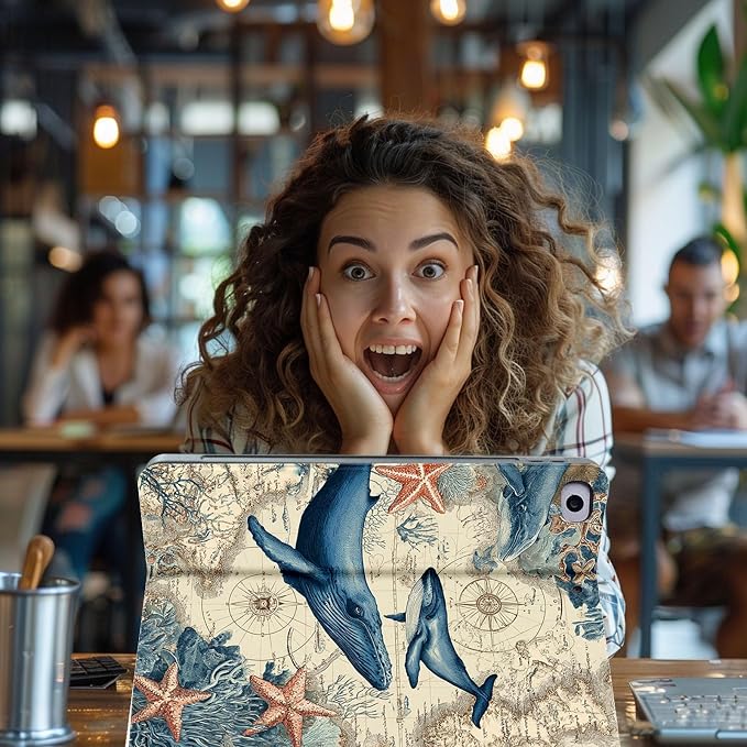 for Microsoft Surface Pro 8-13" 2021 Tablet Case,Auto Wake/Sleep,Adjustable Stand Protective Cover - Nautical Whale