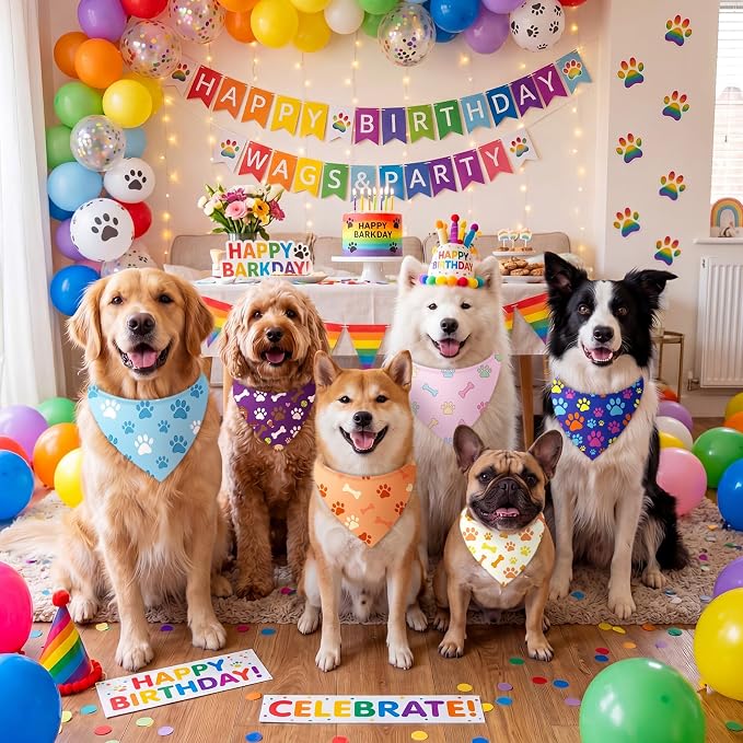 50 Pcs National Dog Day Dog Bandanas Bulk Pastel Paw Prints Pattern | Triangle Kerchief Bibs Scarf Set for Pets Birthday Party Costume Photo Props Accessories, 25 Styles, 31.5 x 21.7 x 21.7 Inch