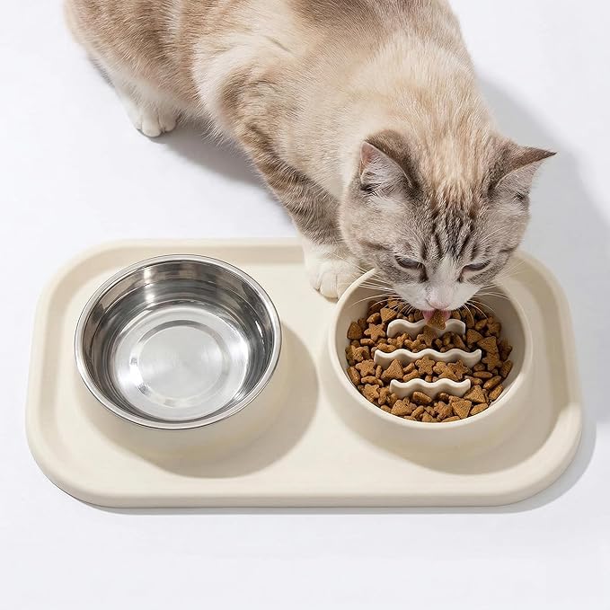 Slow Feeder Dog Bowls, Dog Bowl Set for Puppies, Small Dogs, and Cats – Silicone Non-Slip Food and Water Feeding Station, Spill-Proof Pet Dishes for Mess-Free Meals