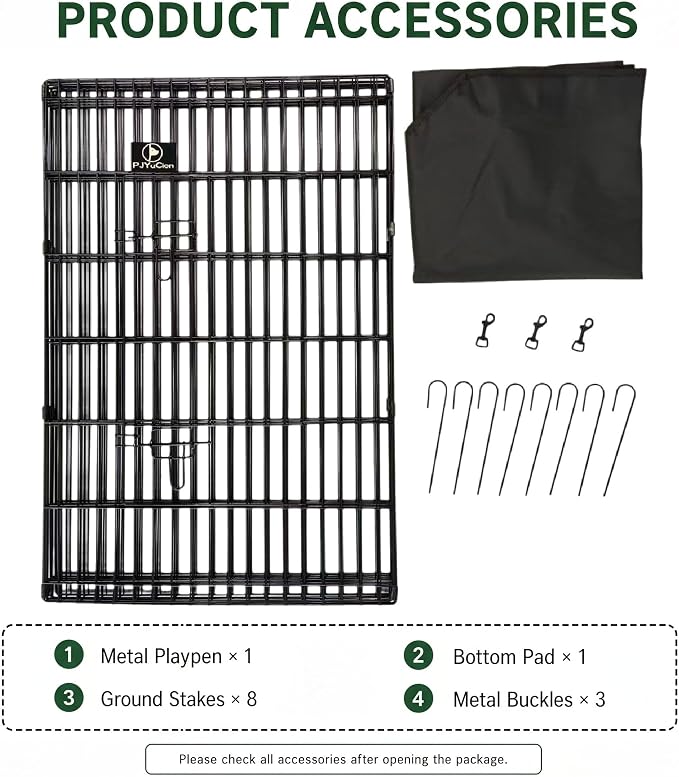 PJYuCien Puppy Playpen with Bottom Pad and Door, 8 Panels 36" H, Black | 24"W, Dual-function Pad, For Medium Pets, Foldable Octagonal Pen, Versatile, Indoor & Outdoor, Backyard, Protects Floors