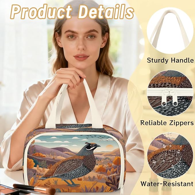 Grouse Travel Toiletry Bag for Women | Bird Wild Animal Lightweight Waterproof Makeup Cosmetic Bag Large Tote Organizer for Traveling, Toiletries, Accessories