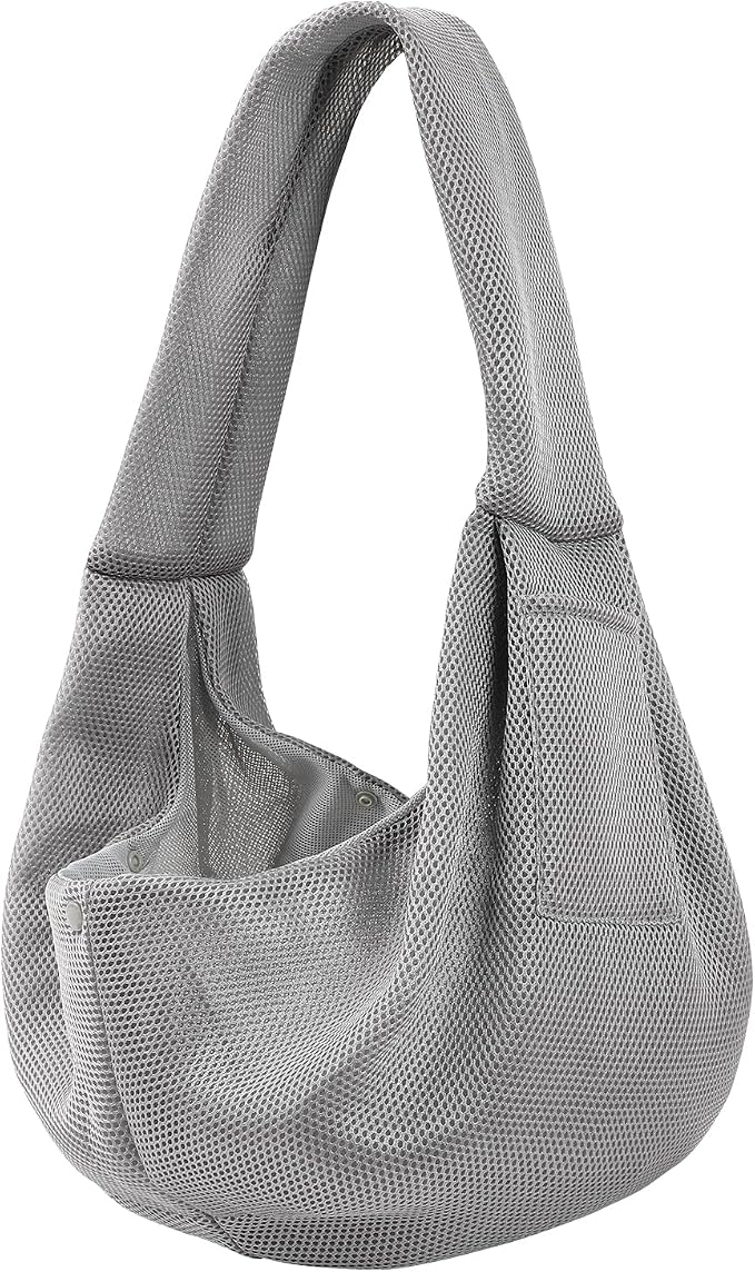Dog and Cats Carrier Sling, Breathable Puppy Small Pet Carrier with Pocke | Reversible Dog Sling Carrier, Safety Buckle, Storage Pocket, Machine Washable for Travel, Outdoor Activities, Hand-Free, Gray