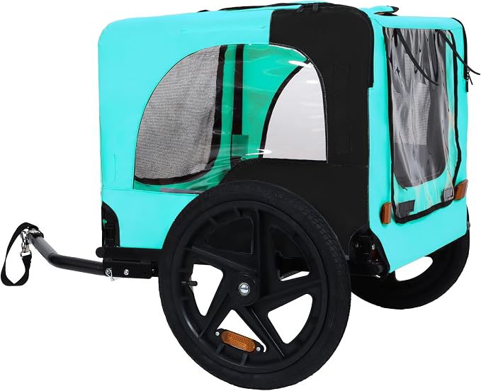 Pet Bike Trailer for Dogs, Foldable Dog Bicycle Trailer Carrier with Quick Release Wheels, Waterproof Oxford Fabric, Safety Leash & Reflective Lights for Small Medium Pets up to 66 lbs