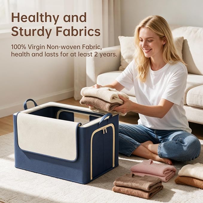 3 Openings Clothes Storage Bins with Metal Frame，66L (navy blue) | Oxford-Gewebe