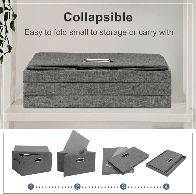 Graciadeco Medium 15" 21 Quart Collapsible Stackable Storage Bins with Lids, 1 Pack Gray Foldable Fabric Closet Storage Boxes with Lids, 4 Handles Heavy-duty Linen Cube Baskets for Bedroom | 21 Quart 1 Pack Gray1 Collapsible Stackable Linen Fabric 4 Ha...