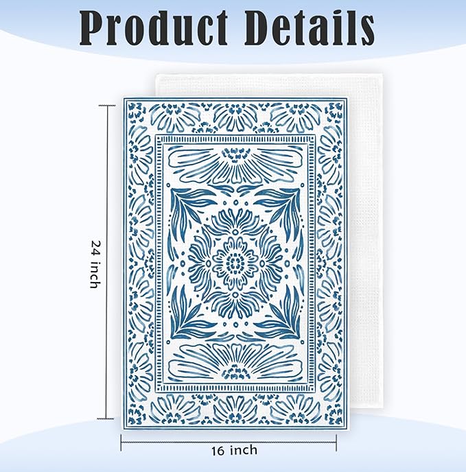 Vintage Boho Blue Floral Kitchen Towels Decorative, Art Deco Botanical Dish Towels, Blue and White Cottagecore Hand Towels Drying Cloth for Kitchen Bathroom Decor, 16x24 Inch