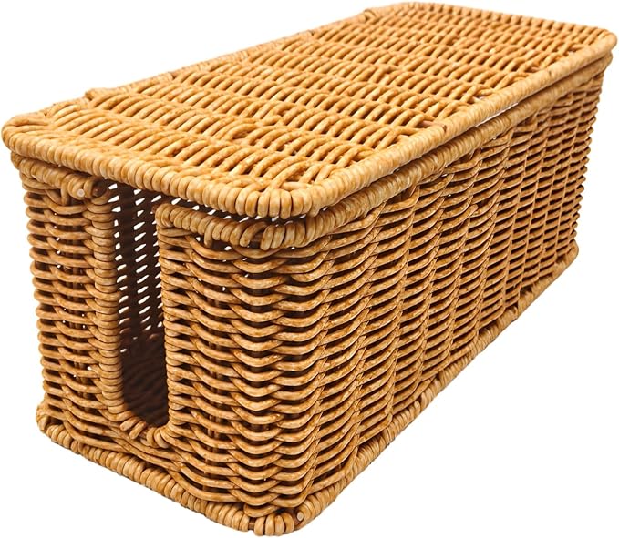 Cable Organizer Box, Vented Rattan Cable Organizer for Cord Organizer Box Storage, 12 in X 5 in X 5 in