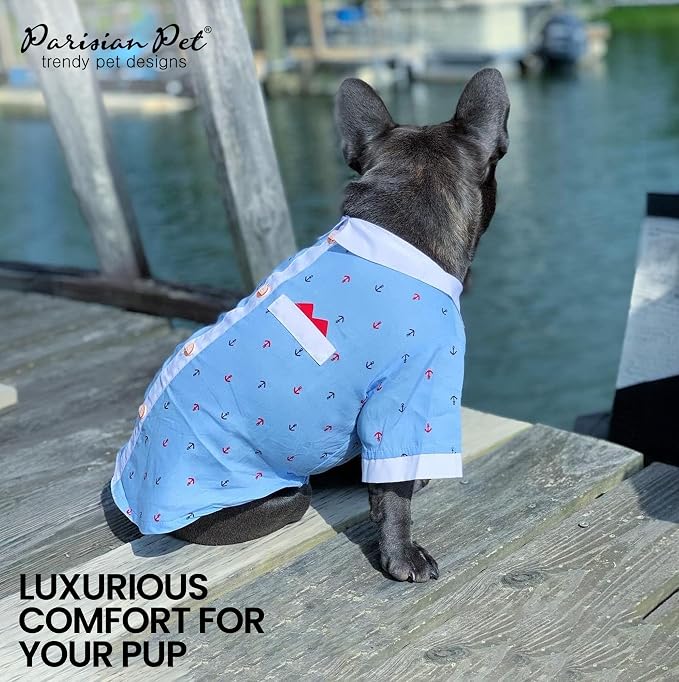Parisian Pet Anchor Dog Shirt – Nautical Shirts for Small Dogs – Summer Puppy Clothes – Lightweight and Breathable Dog Clothes – Light Blue Dogs Beach Outfit - Comfortable and Trendy Pet T Shirts