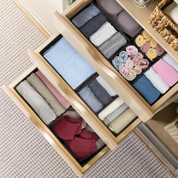 Kootek 16 Pack Drawer Organizer Clothes Dresser Organizers for Clothing | 3 Sizes Bins, Foldable, Breathable Non-Woven Fabric, Closet Organizers and Storage, Easy Assembly, Hold Baby Clothes, Nursery