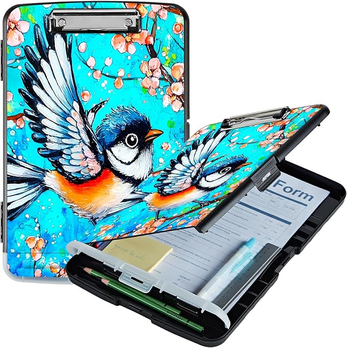 Blue Hummingbird A4 Clipboard with Storage Pen Holder, Clipboards Organizer Nursing Clipboard Foldable File Folder Plastic Clipboard Folio Clip Board for Office Students Classroom Doctor