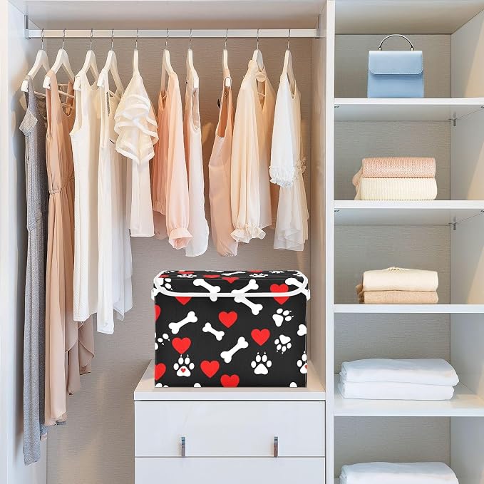 Bone Paw Fabric Storage Bins with Lid Foldable Storage Boxes 40L Baskets | Decorative Storage Boxes, Foldable & Stackable, Dust-Proof Flip Top, Reinforced Handles, For Home & Dorm, Clothes & Toy Box