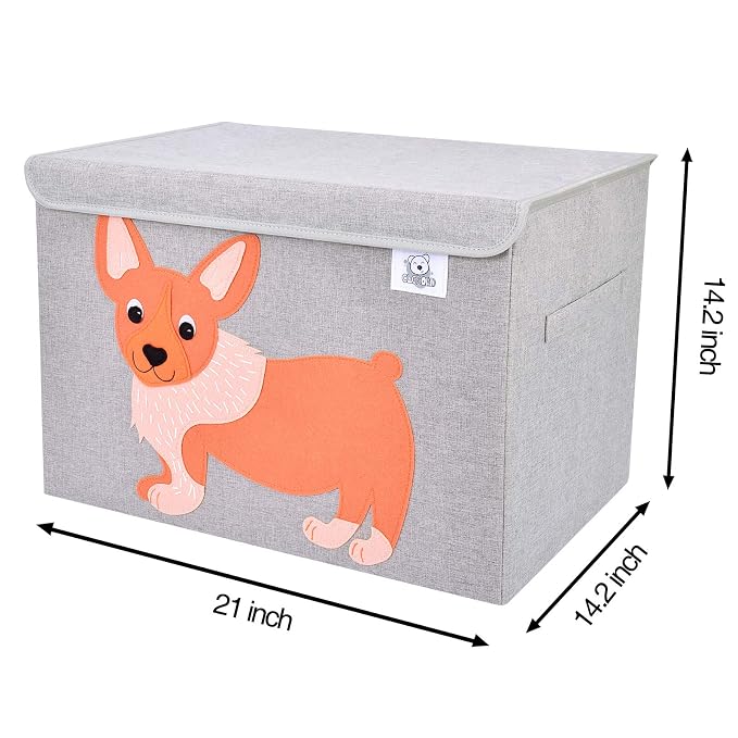 Large Toy Box Storage with Lid, Foldable Fabric Toy Chest Storage for Kids | Toy Organizer Basket, Collapsible Animal Print Storage Bin for Toddlers, Boys and Girls, Playroom, Baby Nursery (Dog)