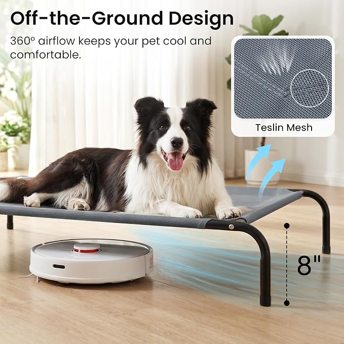 Love's cabin Elevated Cooling Dog Bed for Large Dogs, Portable Indoor & Outdoor Raised Pet Dog Cat Cot, Durable Summer Frame with Breathable Mesh, Grey, 48 inches