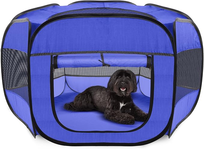 Paws & Pals Dog Playpen, Lightweight Portable Play Tent House for Indoor Outdoor Pet Exercise, Collapsible Pop Up Pen Fence with Removable Top & Travel Bag, Small-Med Dogs Cat Rabbit or Puppy