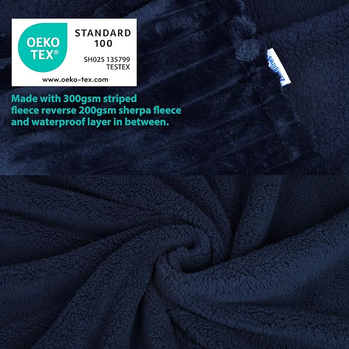 Waterproof Pet Blanket for Large Dogs & Cats - Reversible Calming Plush, Washable Furniture Cover for Couch, Bed, Car Seat, Blocks Leaks, Stains & Pet Fur (Navy, 30"x40")