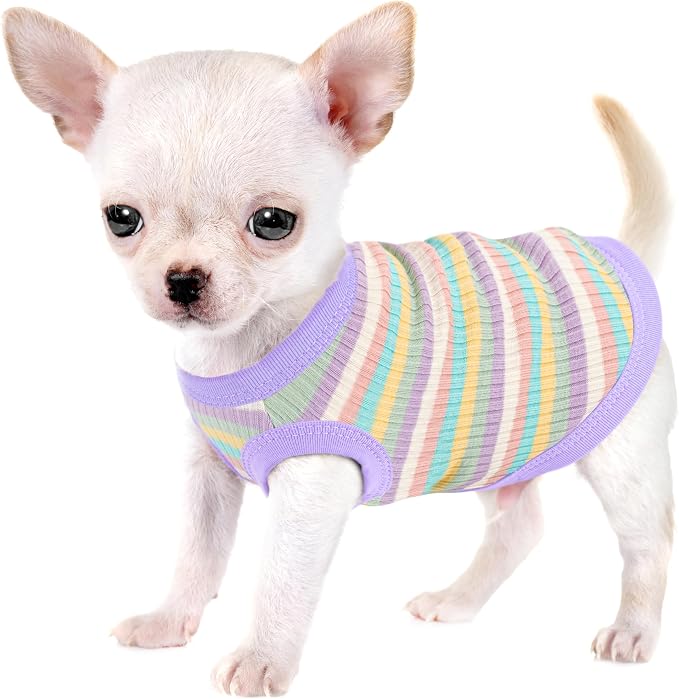 Elevate Your Pet's Comfort and Fashion: Premium 100% Cotton Rib Dog Shirt Vest for Small Breeds Like Chihuahuas, Yorkies, and Puppies .Year-Round Style with Tank-Style Puppy Attire Light Purple XXS