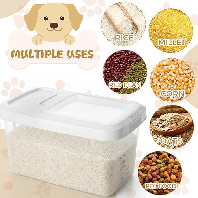 2 Pack 11 Lbs Airtight Dog Food Storage Container with Scoops | 2 Measuring Cups, Flip Lids, Clear Bins with Markings, Preserve Freshness, Pet Dog Cat Rice Grain Treat Storage