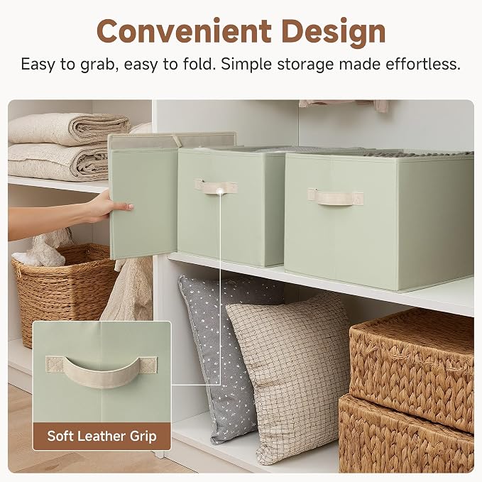 StorageWorks Storage Basket for Shelves, Light Green, Extra Large, 3-Pack | Closet Storage Bins, Organization and Storage Bins for Closet, Fabric Organizer Bins for Clothes Storage