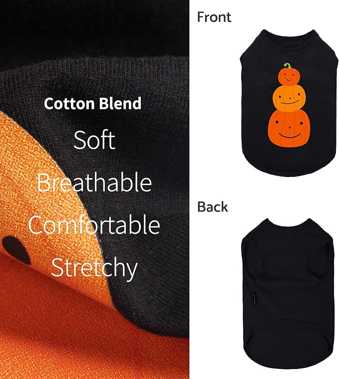 Fitwarm Thanksgiving Triple Pumpkins Dog Shirt, Fall Dog Clothes for Small Dogs Boy Girl, Funny Doggy Tshirt, Pet Outfit, Black, Orange, Small