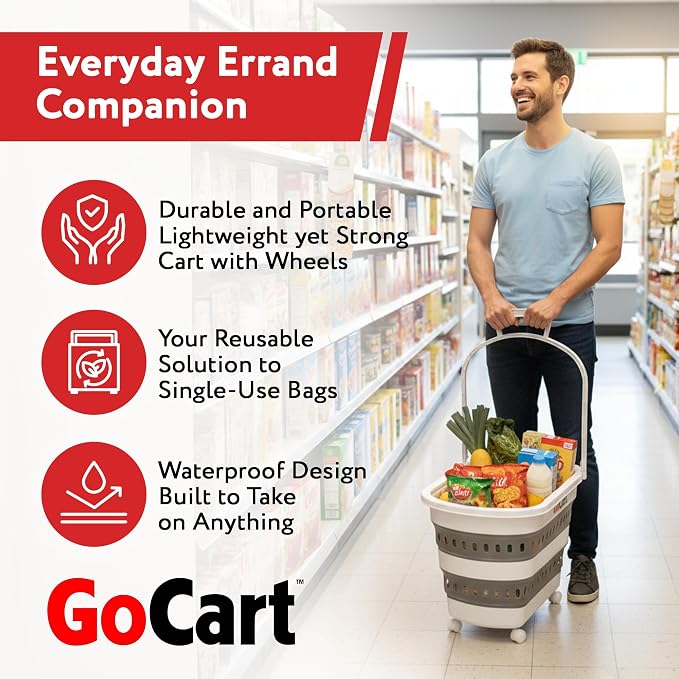 dbest Products Gocart Foldable Shopping Cart with Wheels - Collapsible Grocery Cart with Handles for Easy Storage - As Seen on Shark Tank - Portable Rolling Cart - 33" Height - Lightweight Design