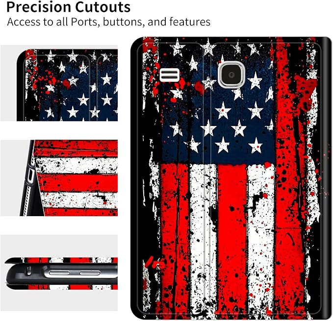 for Samsung Galaxy Tab E 9.6" 2015 SM-T560/T561/T567 Case | Slim Leather Smart Cover with Multi-Angle Anti-Slip Stand [Auto Wake/Sleep] Shell for Women Men - Vintage Black Flag