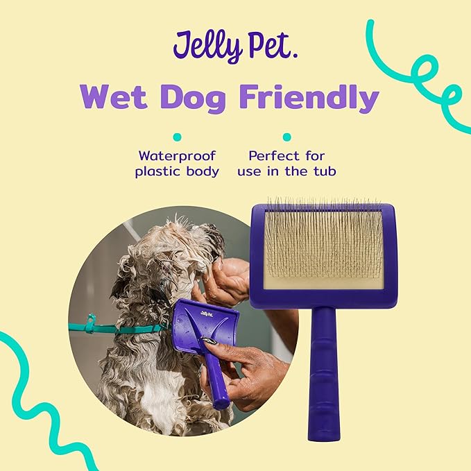 Jelly Pet Universal Slicker Brush for Dogs, Dog Grooming Brush, Remove Tangles and Dead Undercoat, Tuffer Than Tangles Maltese Shi-Tzu Poodle Bichon, Soft Pins, Purple, Small