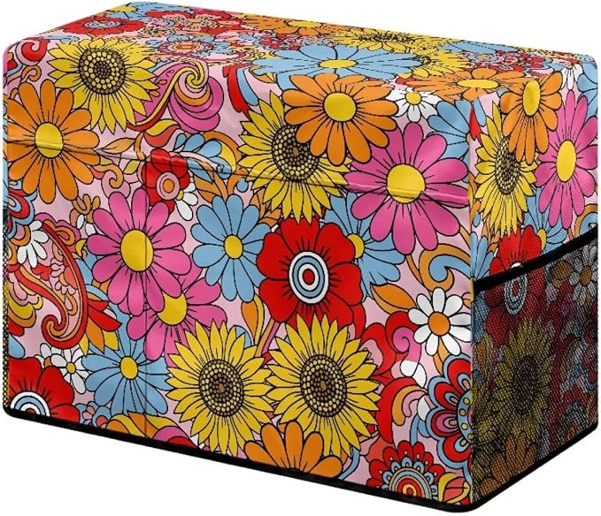 Sewing Machine Cover,Retro Colorful Flowers Print | Dust & Pet Hair Protection,Fits Standard Singer, Brother and Janome Machines, Protecting & Decorating Your Sewing Space
