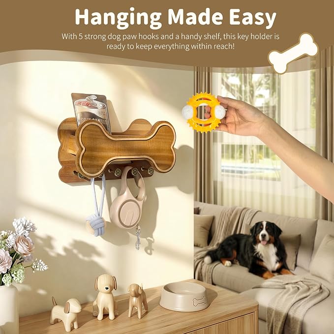 MTERSN Dog Leash Holder for Wall with Shelf for Pet Adoption Gift, Brown