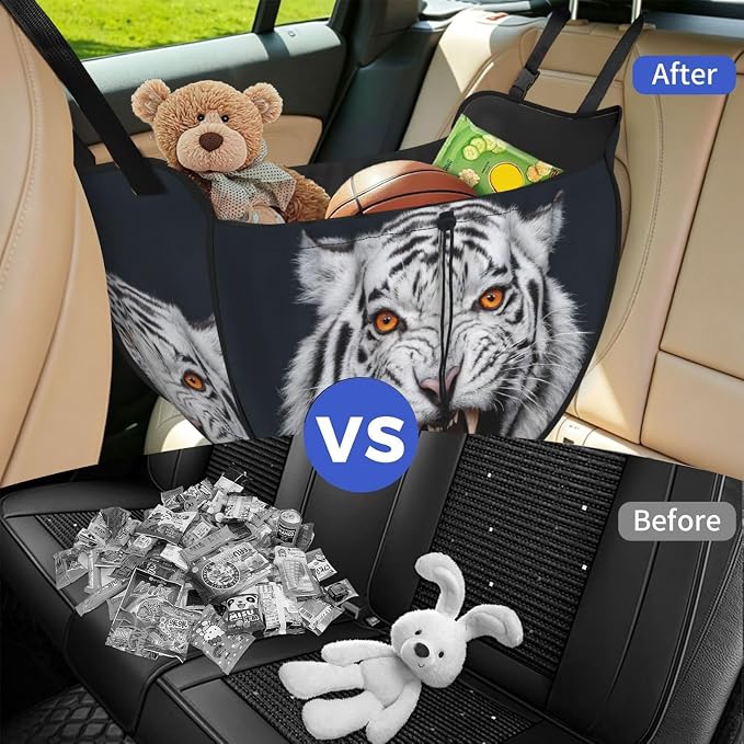 Tiger Roar Car Seat Organizer-Backseat Storage Bag for Travel | Waterproof Durable. Holds Snacks Gear Essentials. Fits Most Cars.